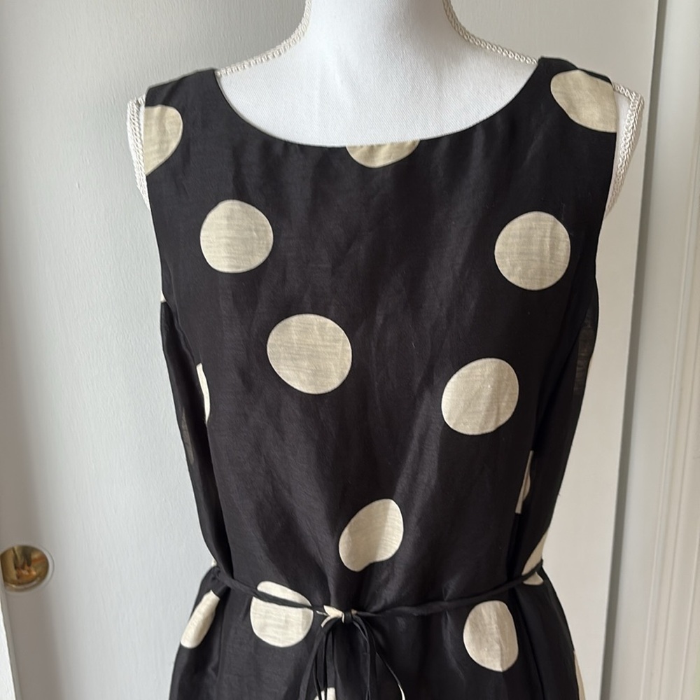 Talbots Linen Silk Polka Dot Sleeveless Dress 10 - Picture 2 of 9